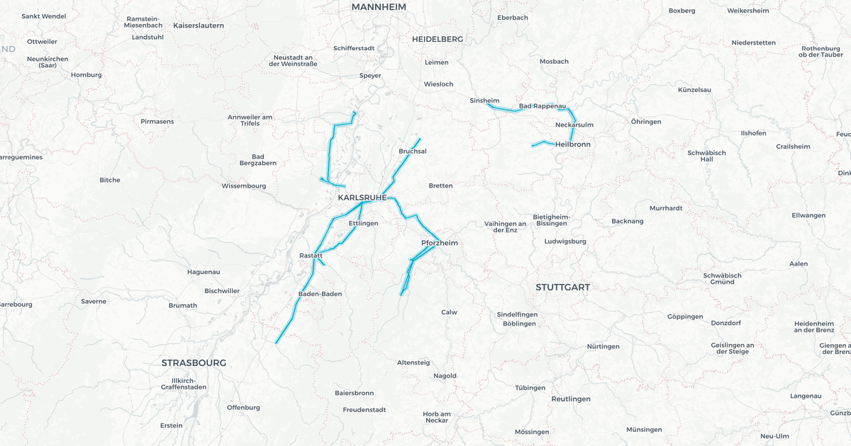 Liniennetz von Stadtbahn Karlsruhe SEV