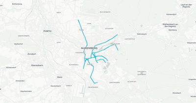 Liniennetz von Tram Nürnberg