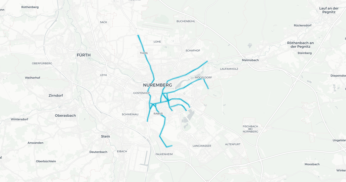 Liniennetz von Tram Nürnberg