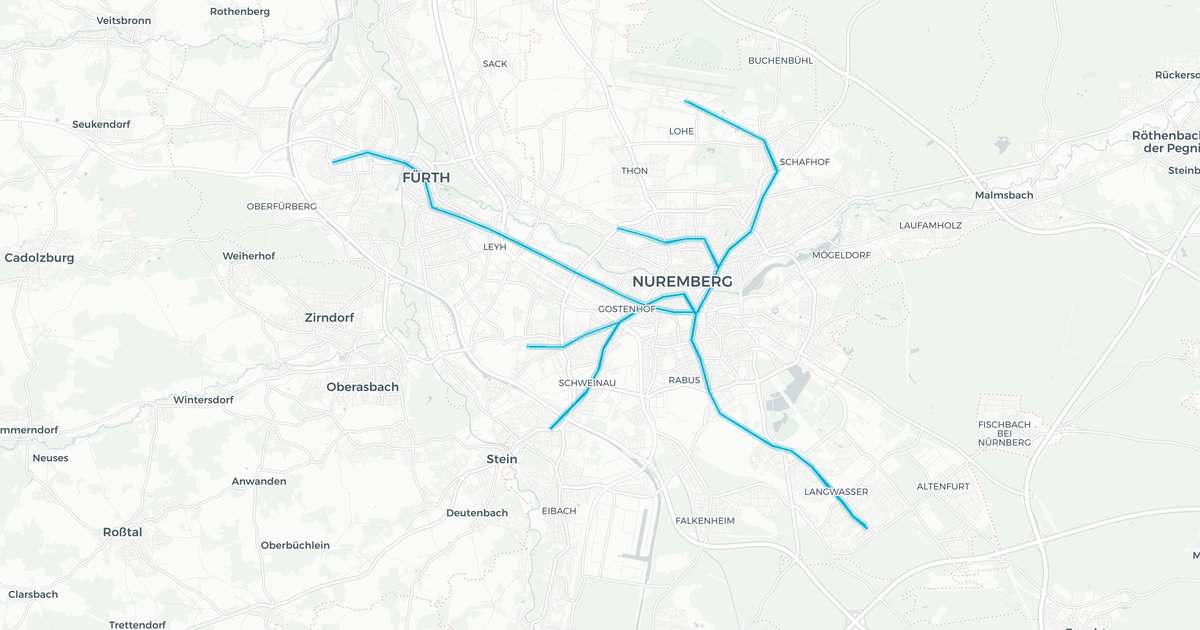 Liniennetz von U-Bahn Nürnberg